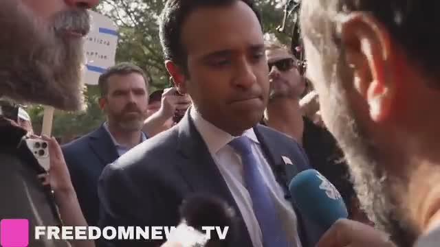 Pro-Palestine  Protesters confront Vivek Ramaswamy shouting "racist go home!"
