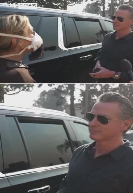 Pacific Palisades resident Rachel Darvish runs up to California Gov. Gavin Newsom and confronts him over the response to the devastating California wildfires.