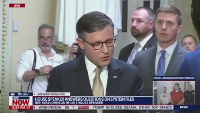 "No, we don't have any fear. No, no, hold on. No, Reese, no. There's no fear here. No, there's no fear. There's no fear. We're not going to allow the Democrats to use this as a political cudgel." - Speaker Johnson