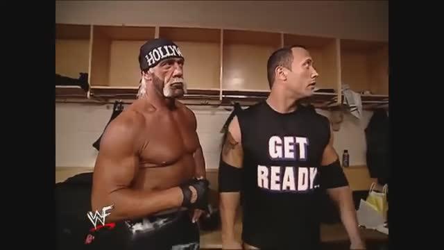 Hulk Hogan, The Rock, and Kane Backstage 3-28-2002