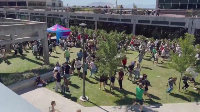 CHAOS ERUPTS AFTER SHOOTING AT CHARLIE KIRK EVENT  Footage from Utah Valley University shows panic breaking out at a Charlie Kirk event, with early reports suggesting he may have been shot in the neck.