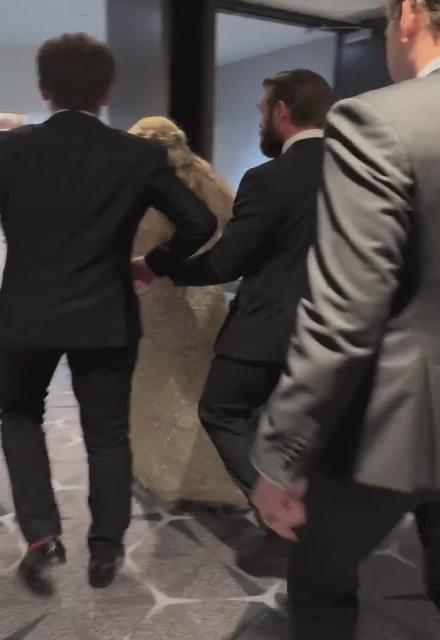 BREAKING: Footage shows Erika Kirk in tears as Secret Service escorted her out of the White House Correspondents' Dinner.   Less than two years after her husband Charlie was assassinated at a political event, she found herself diving for cover at another one. 